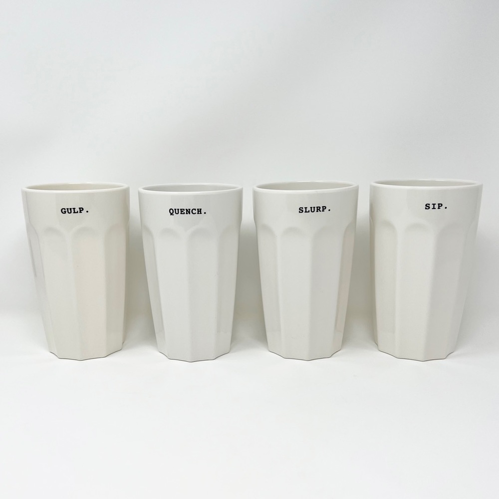 RAE DUNN 16oz Melamine Cream Tumblers: Quench, Sip, Slurp, Gulp
